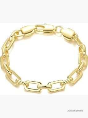 14K Gold Plated Paperclip Chain Bracelet Unisex Layering Gift